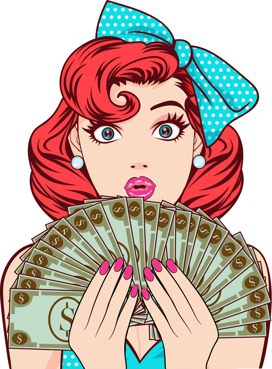 rich woman comics pop art hold money
